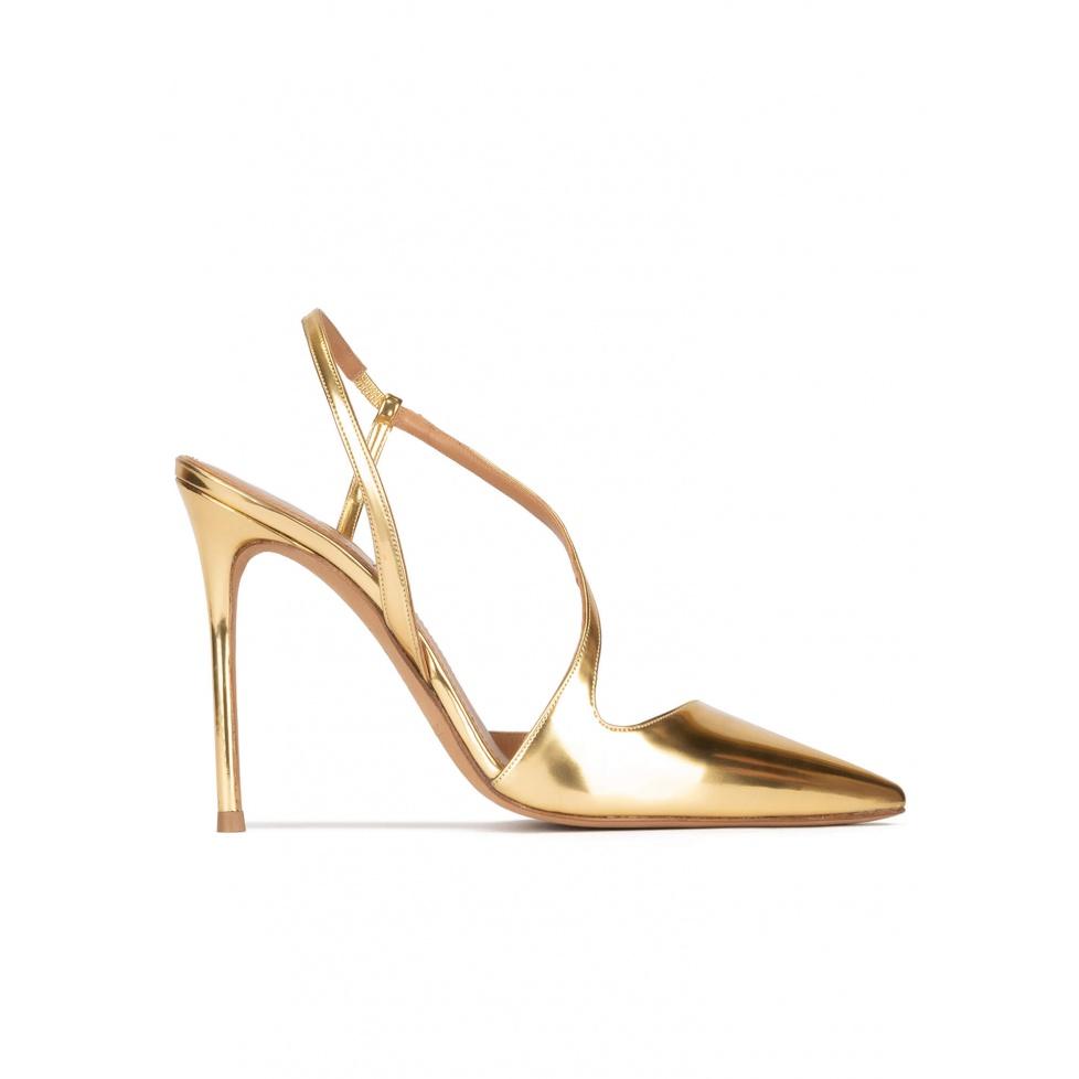 pura lópez Slingbacks metalizados de tacón alto en piel dorada En línea