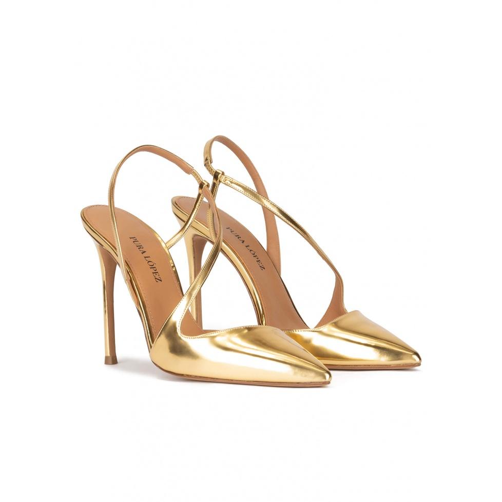 pura lópez Slingbacks metalizados de tacón alto en piel dorada En línea