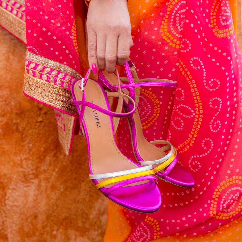 pura lópez Sandalias metalizadas multicolor con tacón alto Precio de fábrica
