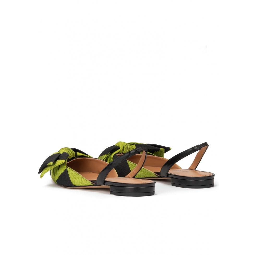 pura lópez Zapatos planos destalonados de punta fina en tejido verde y negro Liquidación