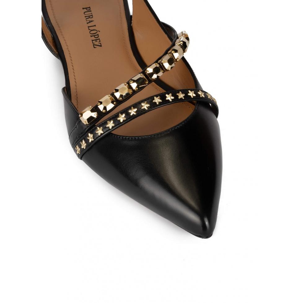 pura lópez Zapatos planos de punta fina en piel color negro Tienda de fábrica
