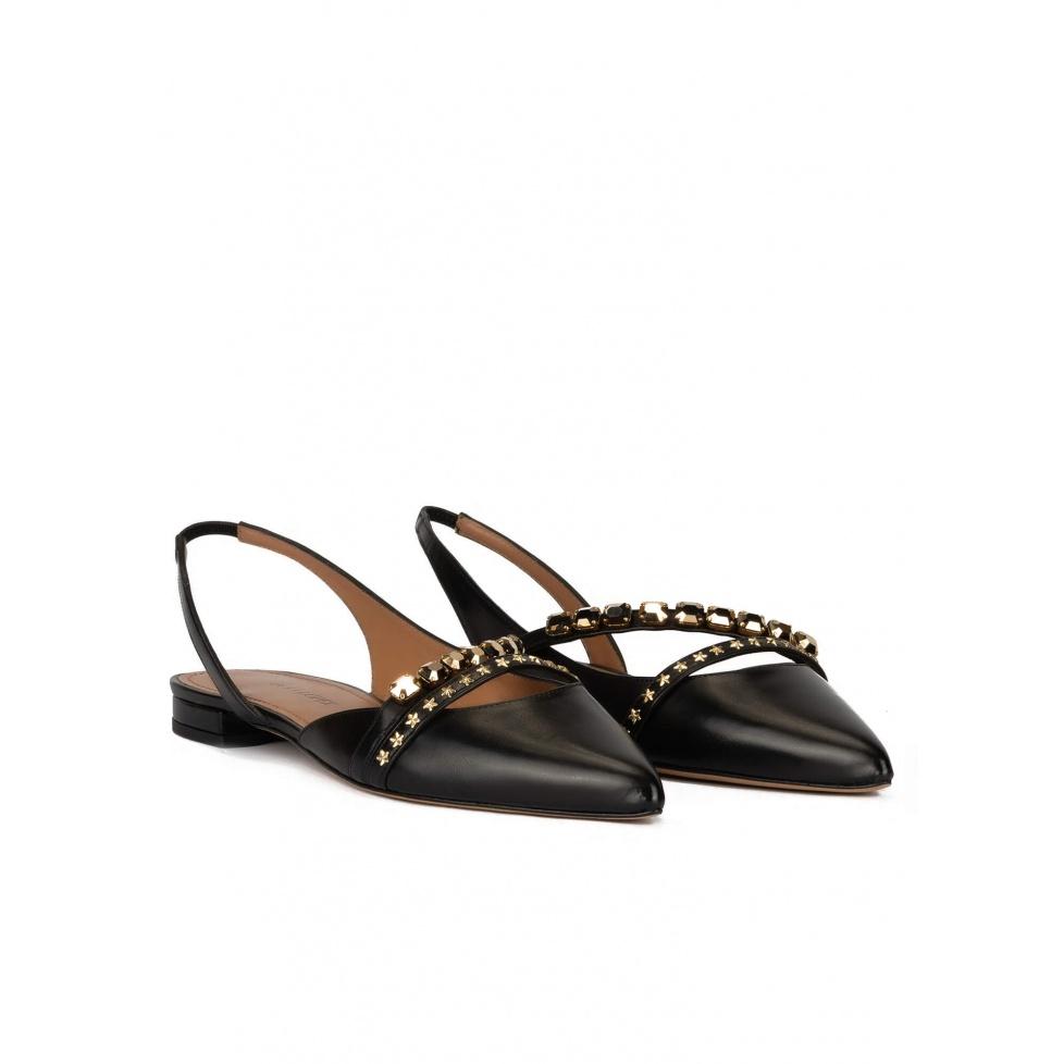 pura lópez Zapatos planos de punta fina en piel color negro Tienda de fábrica