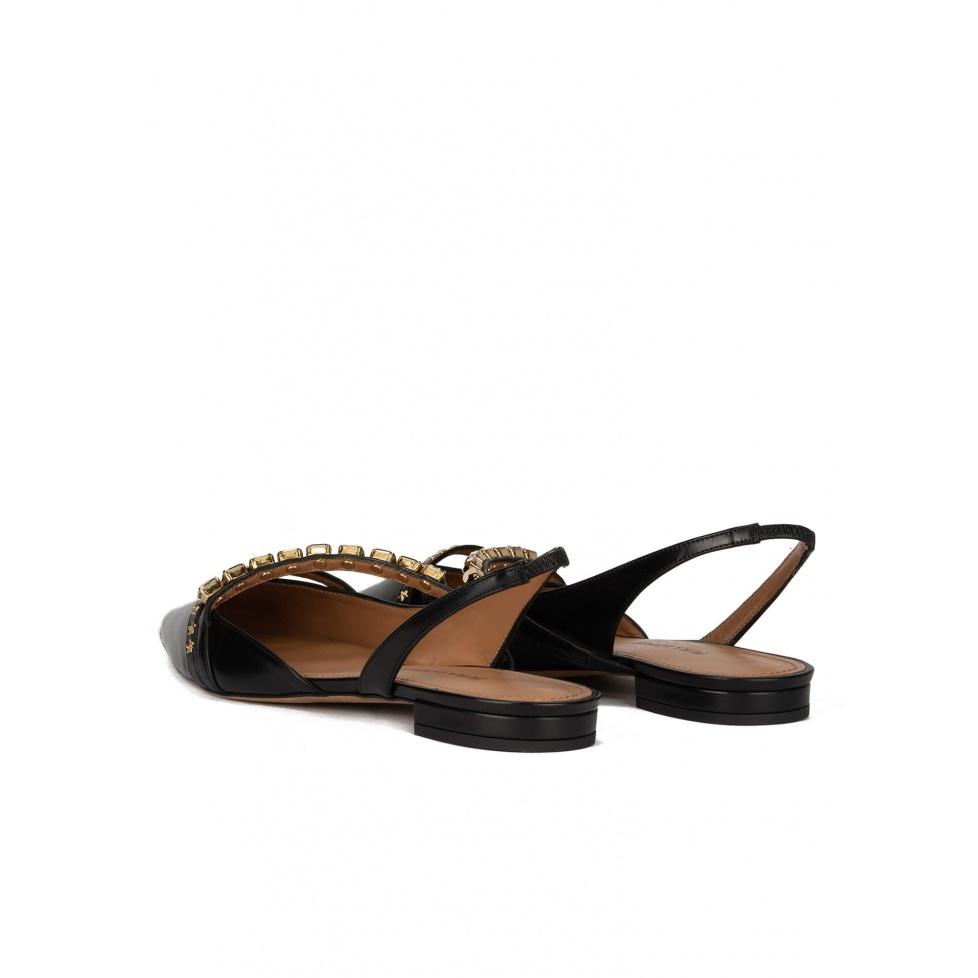 pura lópez Zapatos planos de punta fina en piel color negro Tienda de fábrica
