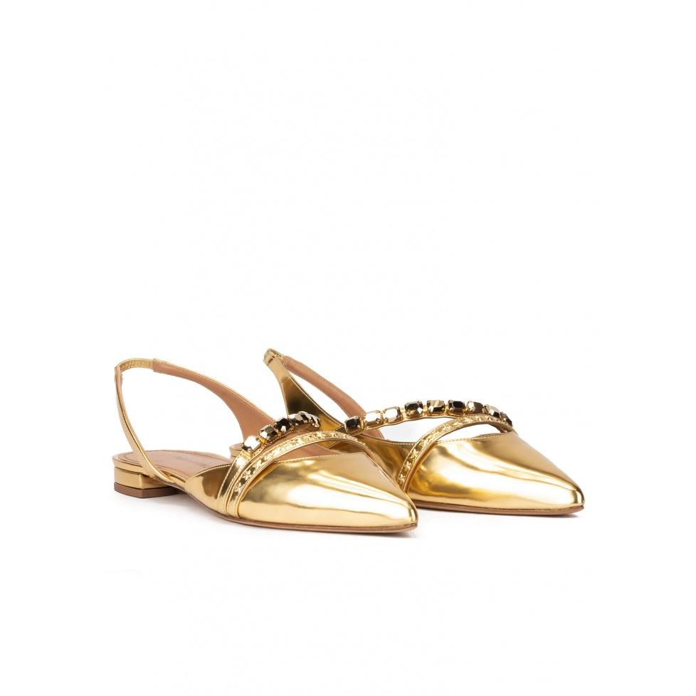 pura lópez Zapatos planos dorados de punta fina en piel efecto espejo Ahorra y exporta