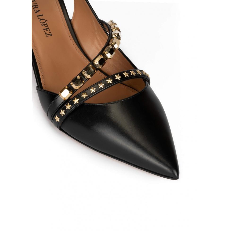pura lópez Zapatos negros de piel con tacón medio y punta fina Último día