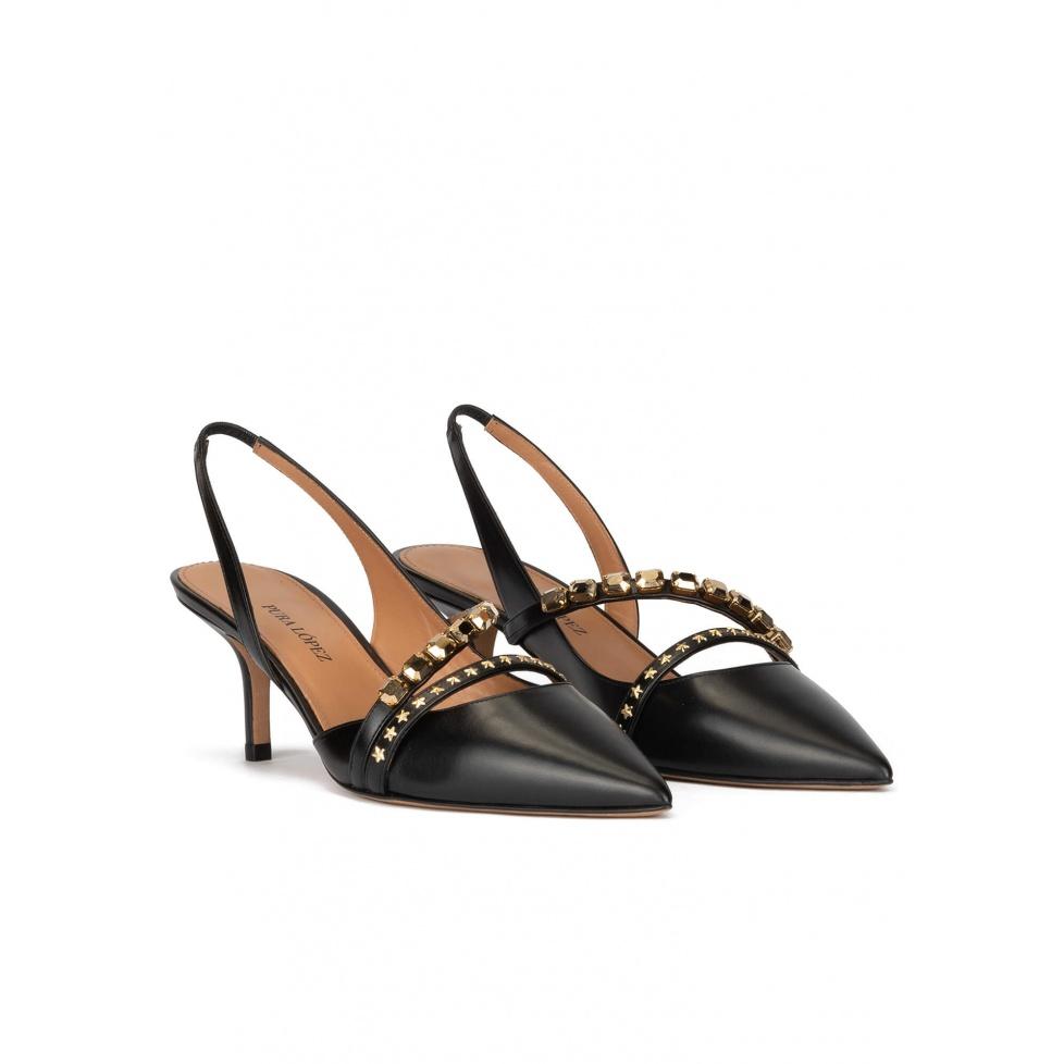 pura lópez Zapatos negros de piel con tacón medio y punta fina Último día