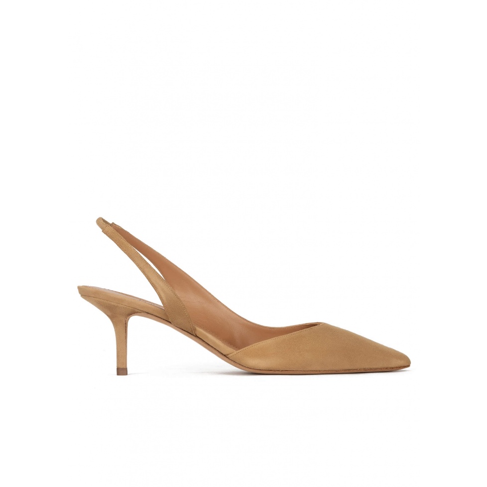 pura lópez Zapatos de talón abierto con tacón medio en ante camel Promoción por tiempo limitado