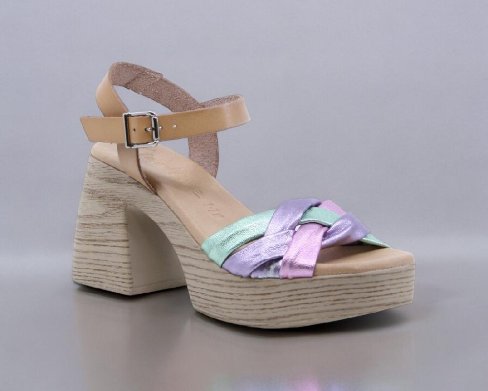 raquel perez Sandalia Tacón Xanadu Beige Morado Mujer Última moda