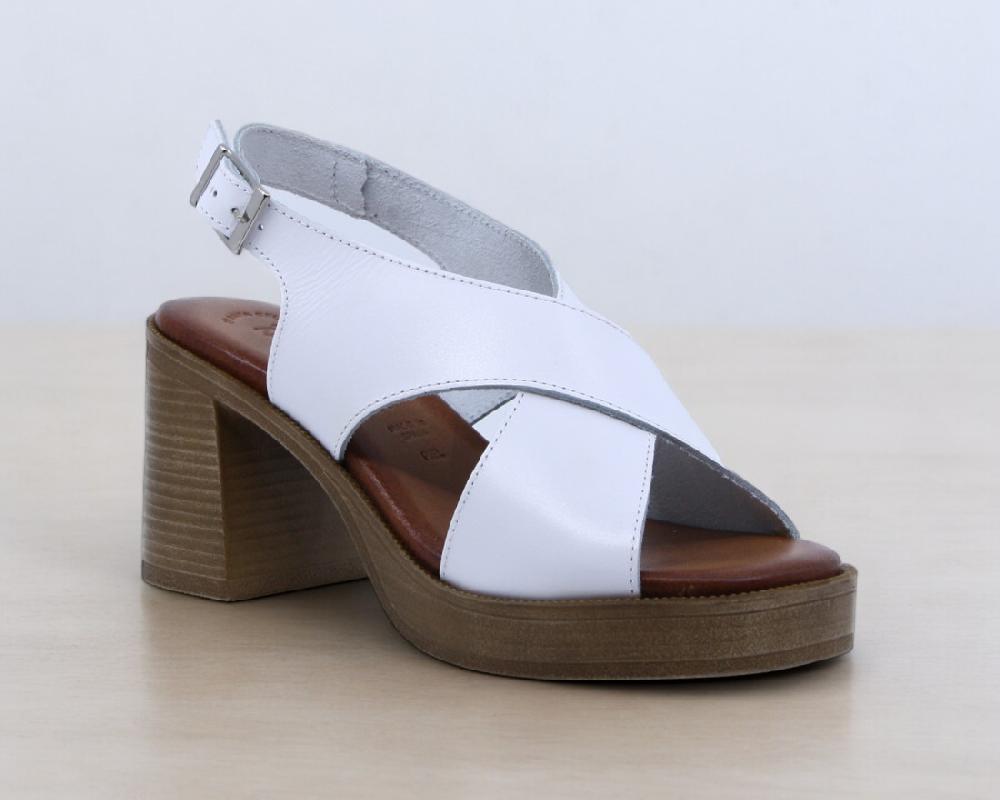 raquel perez Sandalia Tacón Tangente Blanco Mujer Rebajas baratas