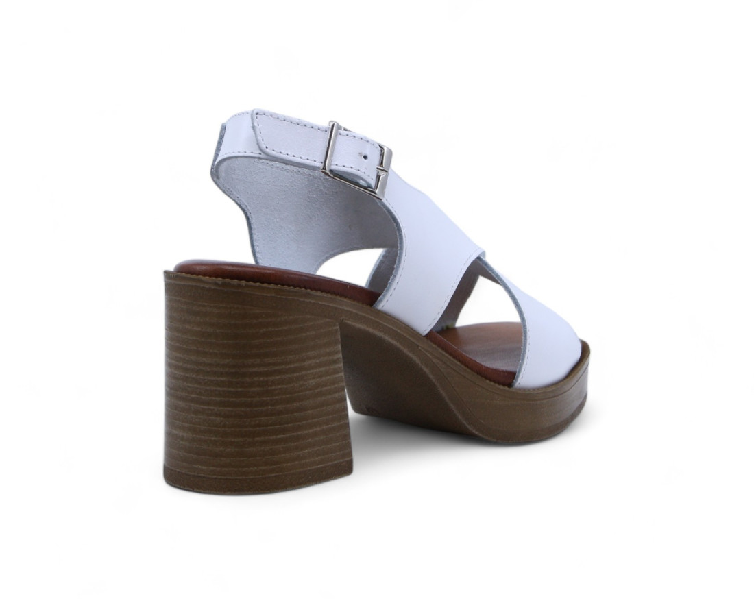 raquel perez Sandalia Tacón Tangente Blanco Mujer Rebajas baratas
