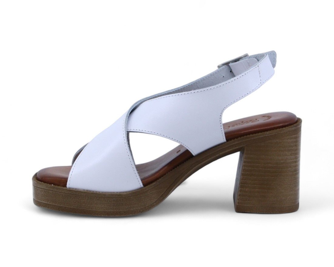 raquel perez Sandalia Tacón Tangente Blanco Mujer Rebajas baratas
