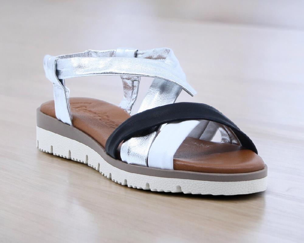 raquel perez Sandalia Finisterre Plata Blanco Negro Mujer Superdescuento