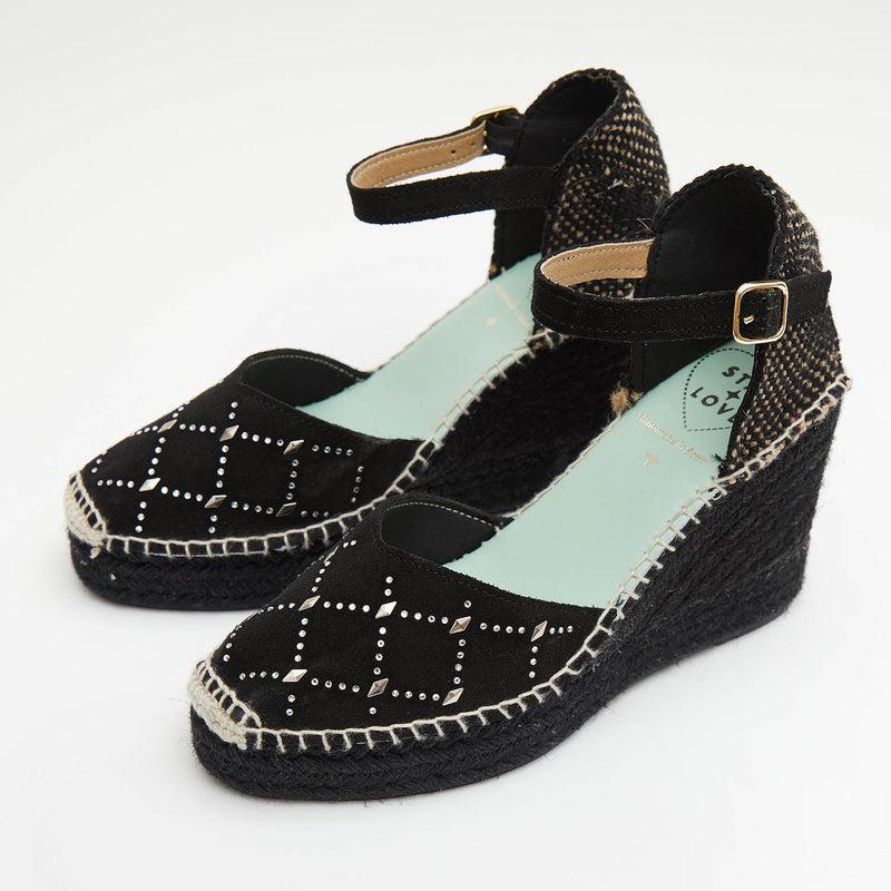star love alpargata cuña mujer CARINAE136 NEGRO brillantes Mejor oferta