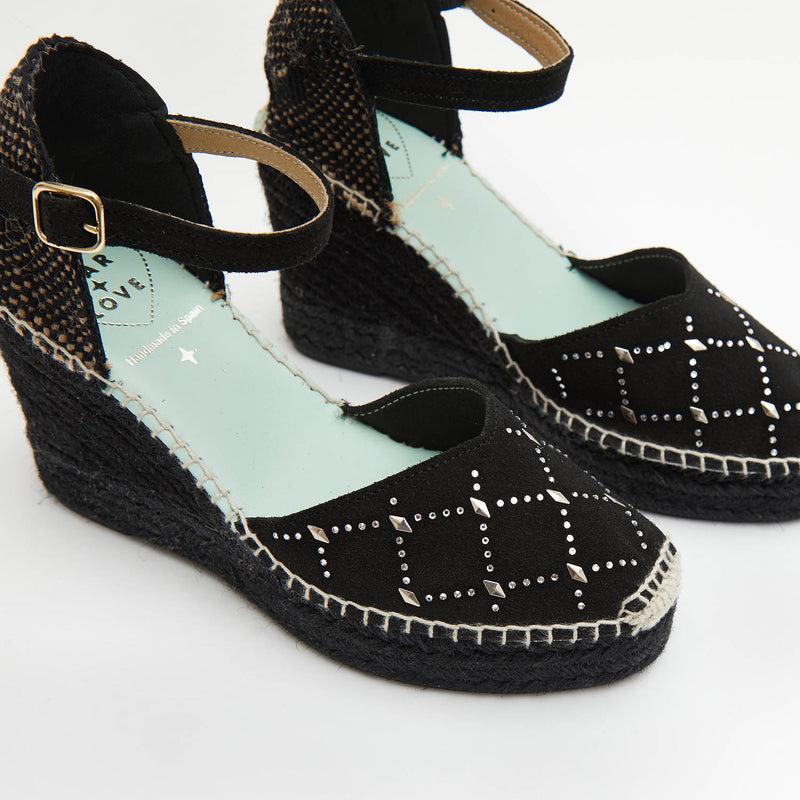star love alpargata cuña mujer CARINAE136 NEGRO brillantes Mejor oferta