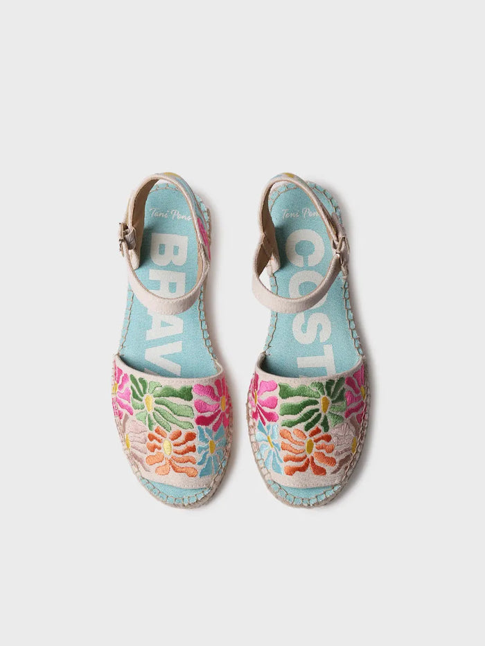 toni pons GARBET - Sandalia plana de mujer con bordado multicolor | GARBET Ofertas de temporada