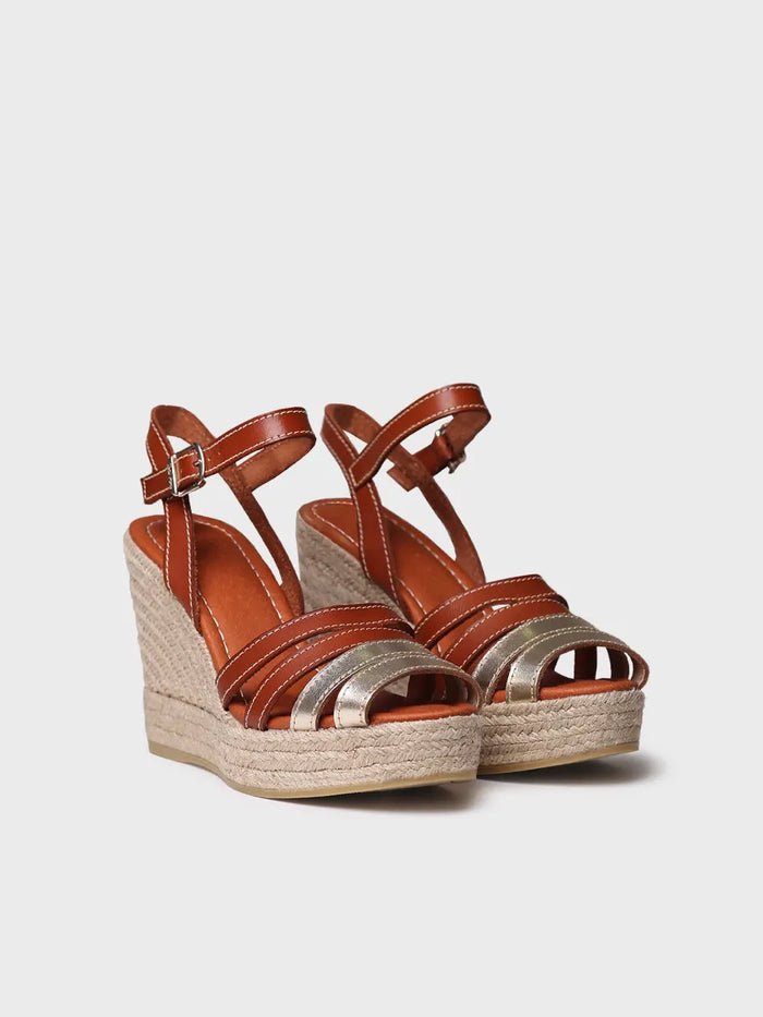 toni pons OCTAVIA - Alpargata abierta de mujer en cuero y color platino con cuña | OCTAVIA Rebajas de fin de temporada