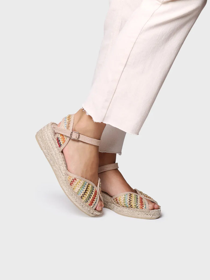 toni pons BELLA-MA - Alpargata de mujer con cuña media en rafia multicolor | BELLA-MA Rebajas de fin de temporada
