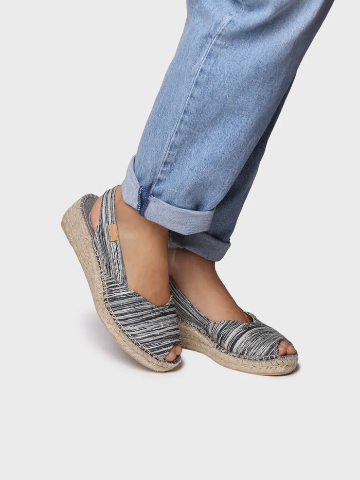 toni pons BERI-RG - Alpargata peep toe de mujer con cuña y tejido rayado | BERI-RG Libre de impuestos