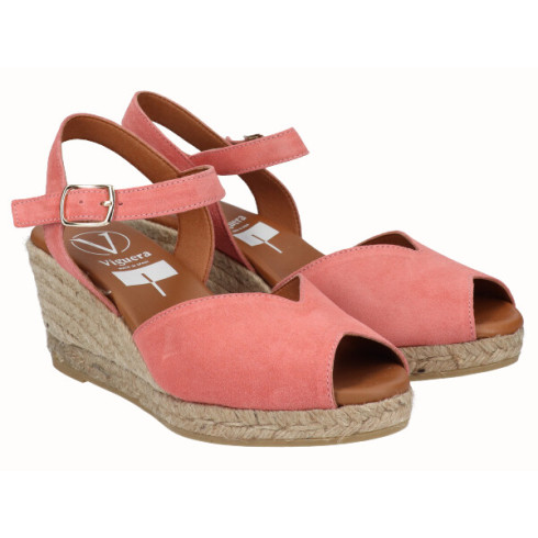 viguera Sandalia Cuña Media Yute Rosa Venta caliente