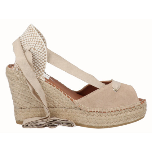 viguera Alpargata Peep Toes Cuña Yute Beig Cintas Rebajas de fábrica