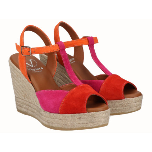 viguera Sandalia Cuña Alta Yute Combi Rojo Tienda