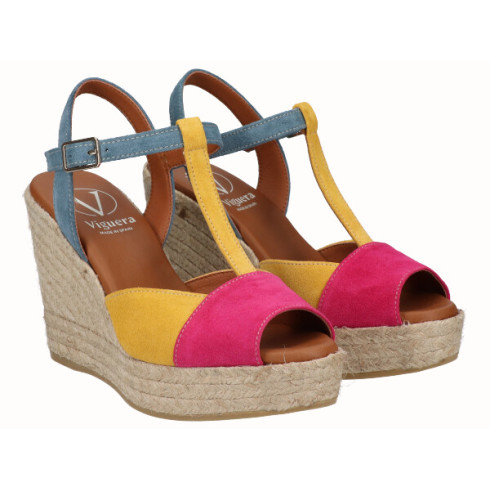 viguera Sandalia Cuña Alta Yute Combi Fuxia Tienda