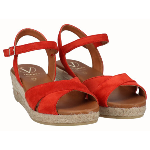 viguera Sandalia Cuña Media Yute Rojo Envío gratis