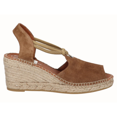 viguera Alpargata Peep Toes Cuña Media Yute Cuero con Elásticos Últimos 3 días