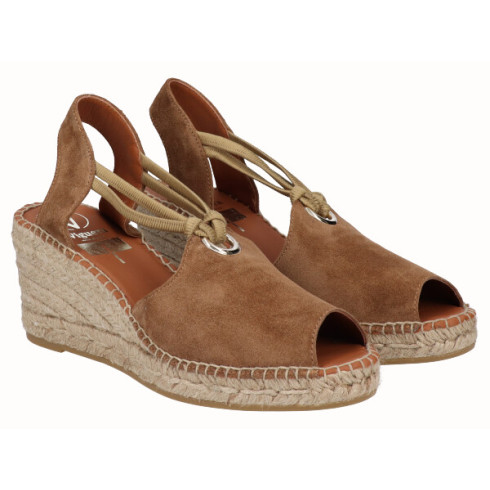 viguera Alpargata Peep Toes Cuña Media Yute Cuero con Elásticos Últimos 3 días