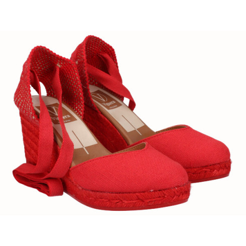 viguera Alpargata Cuña Alta Yute Rojo Cintas Promoción trimestral