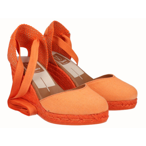 viguera Alpargata Cuña Alta Yute Naranja Cintas Superdescuento