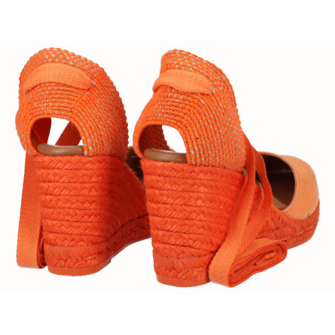 viguera Alpargata Cuña Alta Yute Naranja Cintas Superdescuento