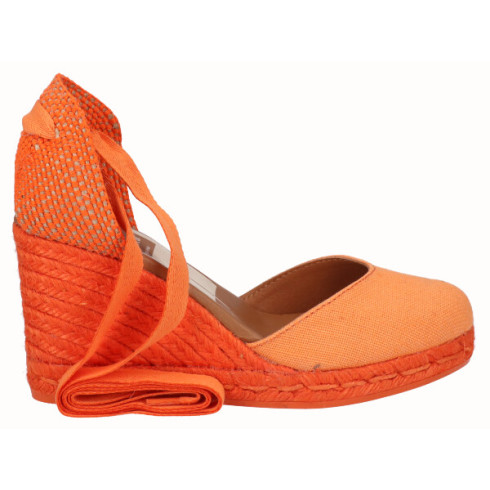 viguera Alpargata Cuña Alta Yute Naranja Cintas Superdescuento