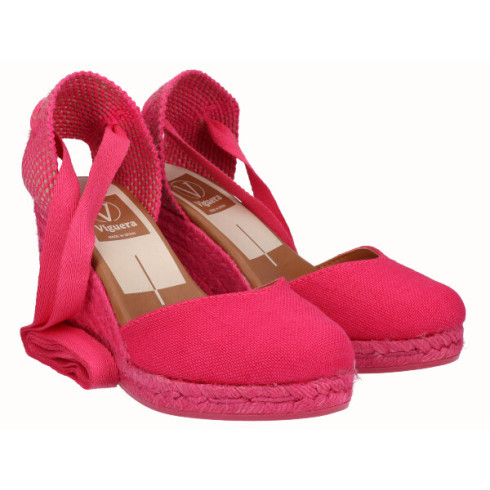 viguera Alpargata Cuña Alta Yute Fuxia Cintas Liquidación