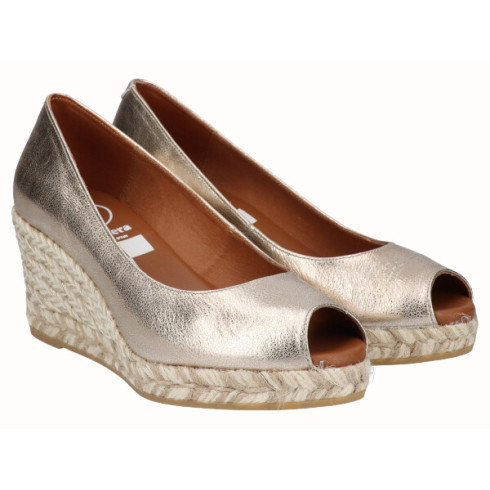 viguera Alpargargata Peep Toes Cuña Media Oro Limitado a 3 días