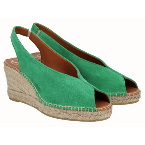 viguera Alpargata Peep Toes Cuña Media Verde En oferta