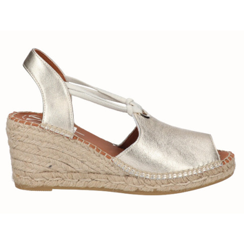 viguera Alpargata Peep Toes Cuña Media Yute Oro con Elásticos Descuentos del mes