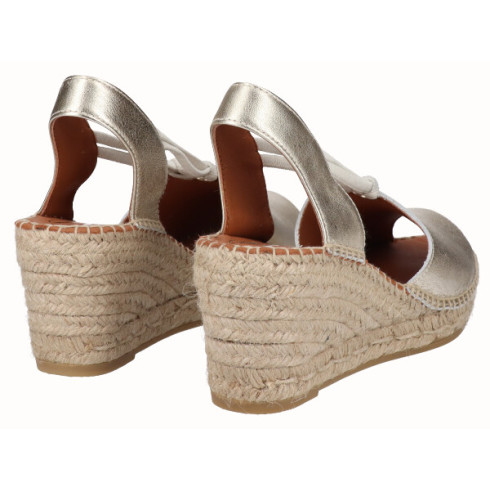 viguera Alpargata Peep Toes Cuña Media Yute Oro con Elásticos Descuentos del mes