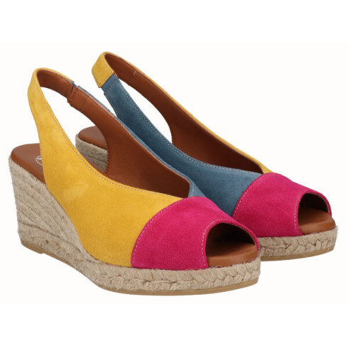 viguera Alpargata Peep Toes Cuña Media Combi Amarillo Ofertas de temporada