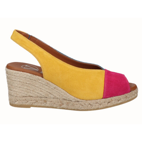 viguera Alpargata Peep Toes Cuña Media Combi Amarillo Ofertas de temporada