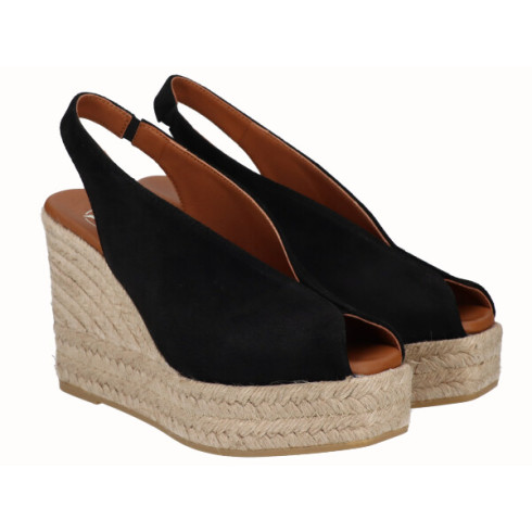 viguera Alpargata Peep Toes Cuña Alta Yute Negro Devoluciones gratuitas
