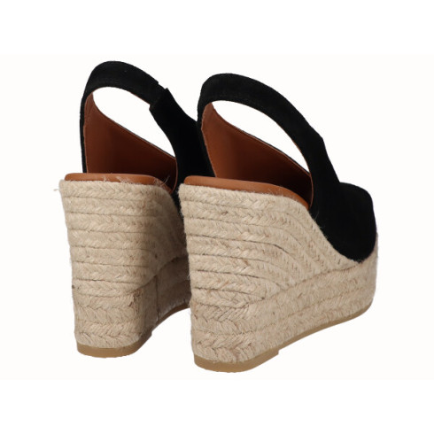 viguera Alpargata Peep Toes Cuña Alta Yute Negro Devoluciones gratuitas