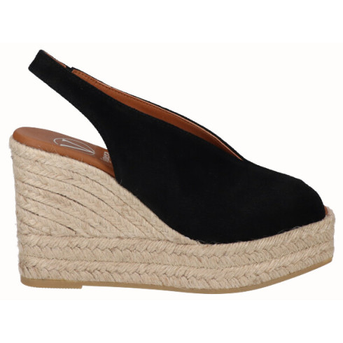 viguera Alpargata Peep Toes Cuña Alta Yute Negro Devoluciones gratuitas