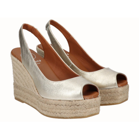 viguera Alpargata Peep Toes Cuña Alta Oro Outlet