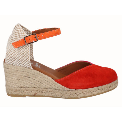 viguera Alpargata Valenciana Cuña Media Yute Multi Rojo Venta caliente