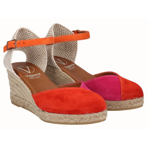 viguera Alpargata Valenciana Cuña Media Yute Multi Rojo Venta caliente