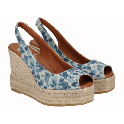 viguera Alpargata Peep Toes Cuña Alta Animal Print Jeans En oferta