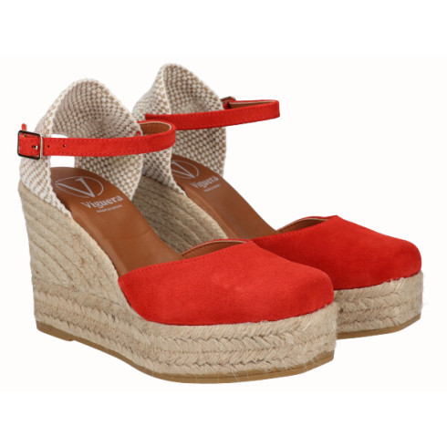 viguera Alpargata Valenciana Cuña Alta Yute Rojo Rebajas baratas