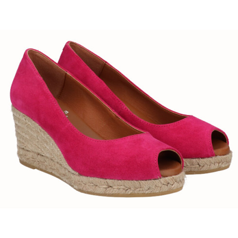 viguera Alpargata Peep Toes Cuña Media Yute Fuxia Ventas relámpago