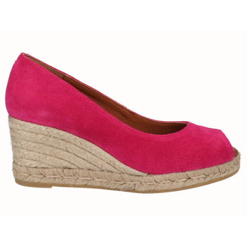 viguera Alpargata Peep Toes Cuña Media Yute Fuxia Ventas relámpago